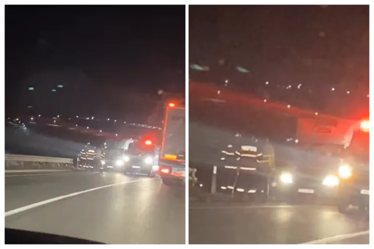 VIDEO: Accident pe centura Vâlcele–Apahida, din Cluj. Un TIR s-a răsturnat. Intervenție a pompierilor de la ISU Cluj