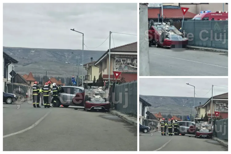 VIDEO. Accident dramatic în Florești: Un clujean s-a răsturnat cu mașina după impactul violent cu un alt autoturism