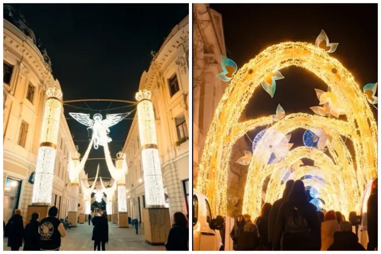 VIDEO Corul îngerilor și Pădurea de Crăciun, elemente speciale de sunet și iluminat ornamental în centrul Clujului, au fost pornite astăzi