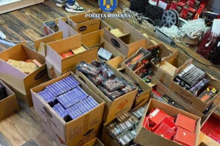 Captură uriașă de materiale pirotehnice la Arad. Peste 10 tone de petarde și artificii, confiscate în urma perchezițiilor