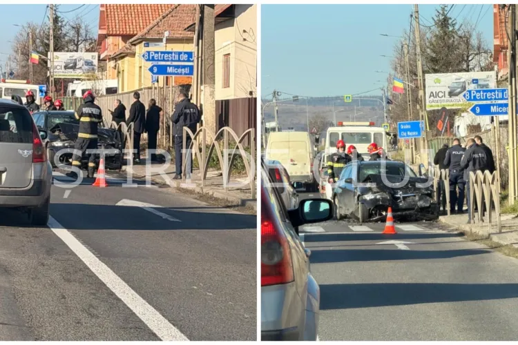Accident în Tureni. Două mașini implicate, la fața locului ajung ambulanțele SMURD și pompierii. Un bărbat de 70 de ani a fost transportat la spital
