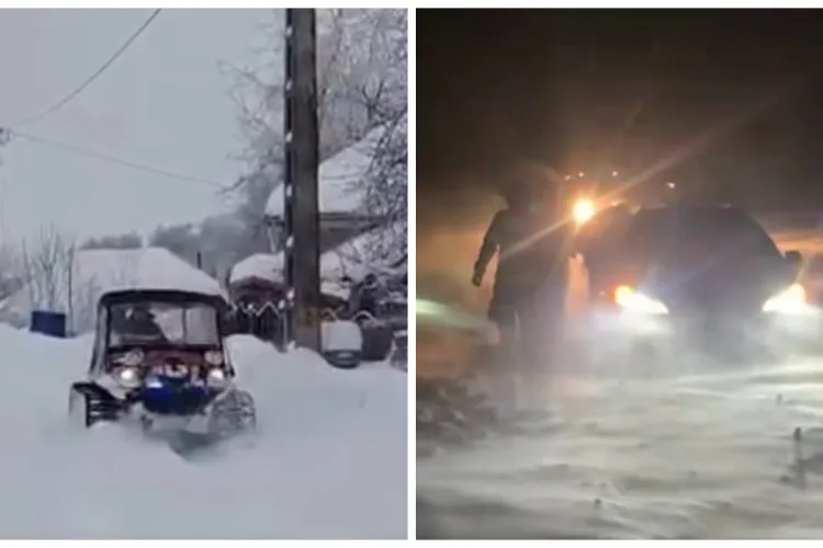 Intervenții dramatice din cauza vremii extreme! Un pacient a fost transportat cu șenilata, iar mai mulți copii au fost blocați în mașini