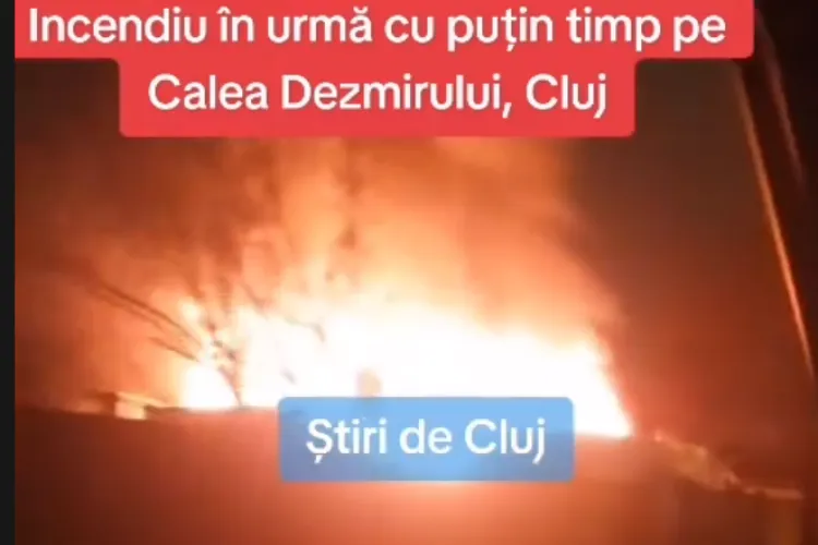 VIDEO. Incendiu de proporții pe Calea Dezmirului din Cluj-Napoca în aceste momente: Arde un atelier auto. Evitați zona!