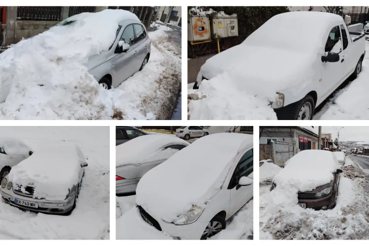 Zeci de mașini abandonate sub nămeții grei din Cluj. Proprietarii nu s-au sinchisit să le mai dezăpezească: „Oare care o fi explicația?”
