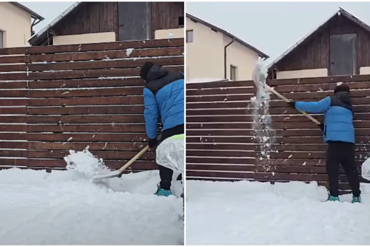 VIDEO. Metoda „ingenioasă” a unui clujean de a scăpa de zăpada din curte. Ce părere vor avea vecinii? „Sunt plecați în Thailanda”