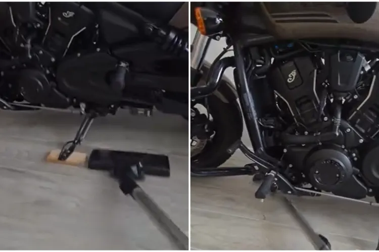 VIDEO. Clujeanul care își ține motocicleta în sufragerie îi mulțumește soției pentru înțelegere. Mesajul transmis în timp ce aspira sub „bestie”