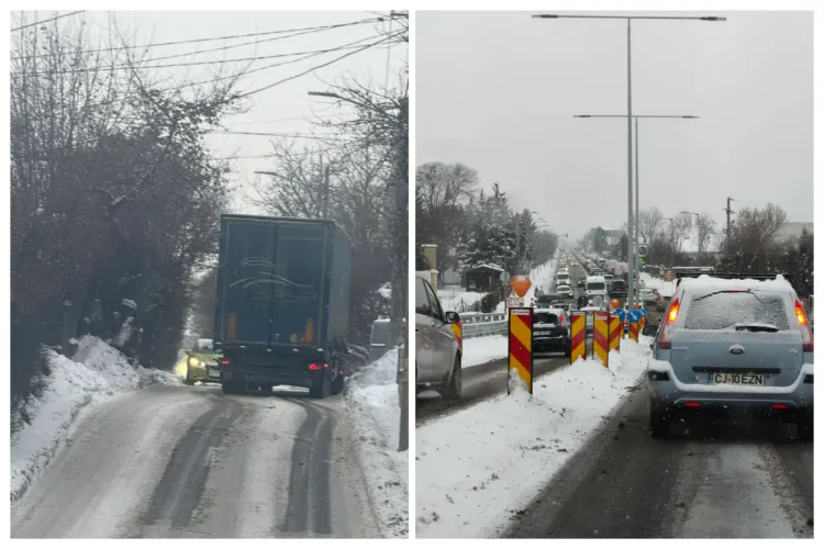 Atenție, șoferi! Ninsoarea a dat peste cap traficul din Cluj-Napoca și pe cel spre Florești: Evitați centura Florești-Grigorescu: „Înarmați-vă cu răbdare!”