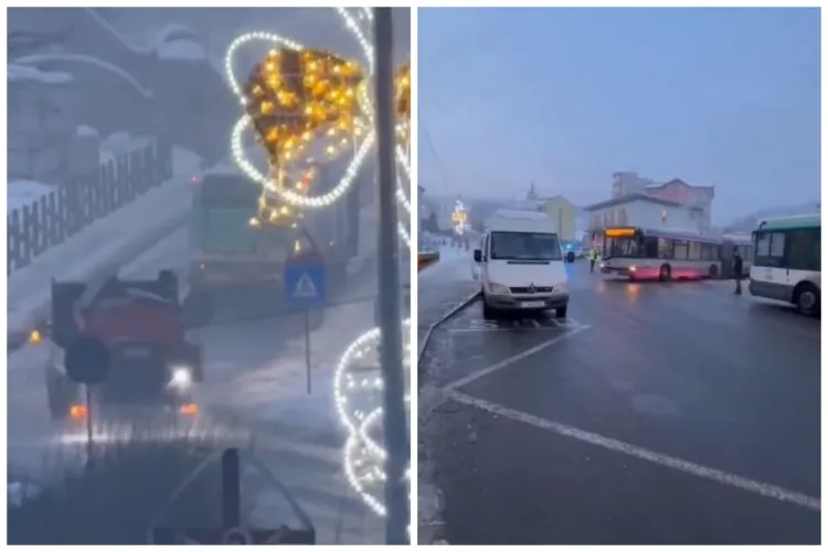 VIDEO Poleiul a creat probleme serioase la Cluj! Autobuzele nu au putut să urce o pantă din Florești