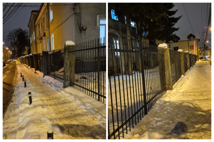 Ironia trotuarelor din Cluj! Chiar cele de lângă Clinica de Ortopedie sunt pline de gheață și zăpadă: „Parcă te invită înăuntru”- FOTO