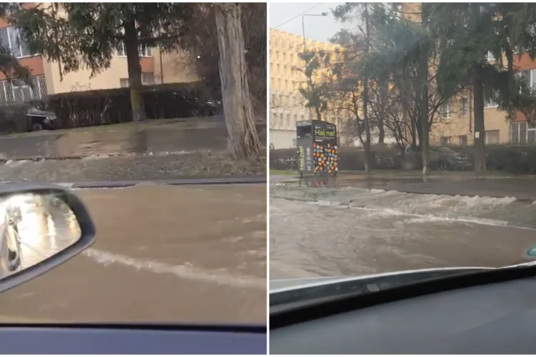 VIDEO. Străzi inundate lângă Sala Polivalentă din Cluj-Napoca. Șoferii clujeni au făcut haz de necaz: „Ce tare transpiră trenurile de metrou”