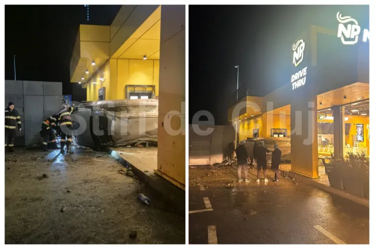 Incredibil- Un șofer a intrat azi-noapte cu mașina direct în restaurantul Noodle Pack de la VIVO Cluj și s-a răsturnat: „Man, stai la rând ca toată lumea”