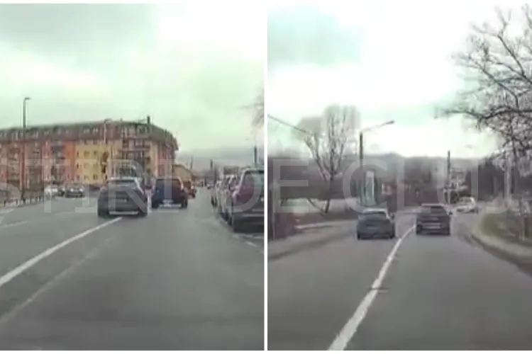 Șofer „rebel” în Cluj! Depășește pe linie continuă și face manevre care îi pun în pericol pe ceilalți șoferi. „Zboară” peste trecerea de pietoni VIDEO