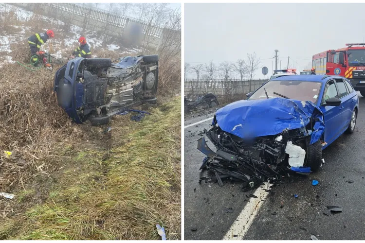 Cum s-a produs accidentul la ieșirea din orașul Huedin, unde două mașini s-au făcut praf! Traficul a fost blocat FOTO 