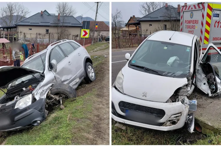 Accident soldat cu cinci victime în Cluj: Două mașini s-au ciocnit puternic, victimele au ajuns la spital. O femeie de 70 de ani a rămas încarcerată