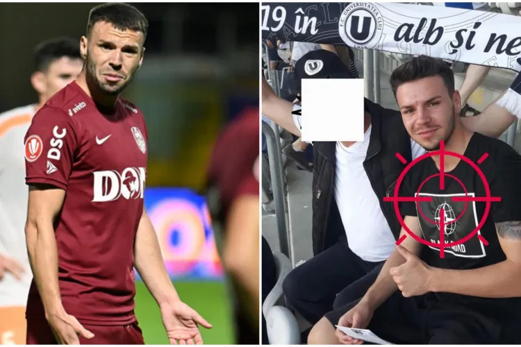 FOTO. Fotbalistul de la care a început haosul din Gruia după CFR - „U”... în galerie la Universitatea. Mesaj dur din tabăra alb-negrilor: „Absolut jalnic”