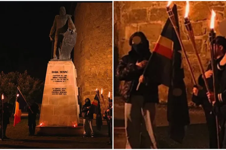 FOTO.  Baba Novac, comemorat cu torțe după lăsarea întunericului. Cine este Comunitatea Identitară România: „Răbdarea noastră va avea o limită!”