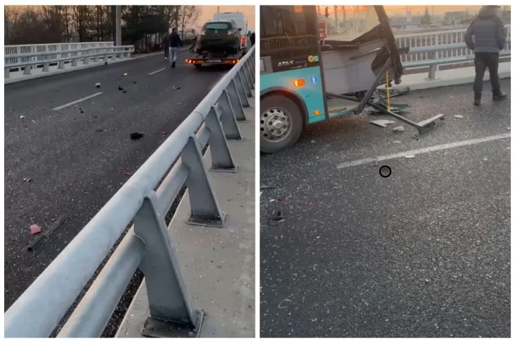 La un pas de dezastru în Cluj! Un autobuz și o dubă au fost implicate într-un accident rutier VIDEO 