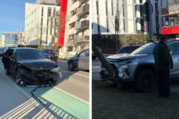 Accident violent în această dimineață în Cluj! Două mașini implicate într-un impact grav: Una dintre mașini a dărâmat un copac