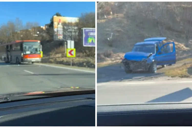 Impact violent între un autobuz și un autoturism în Cluj! Autobuzul a rămas în drum, iar traficul a fost afectat VIDEO