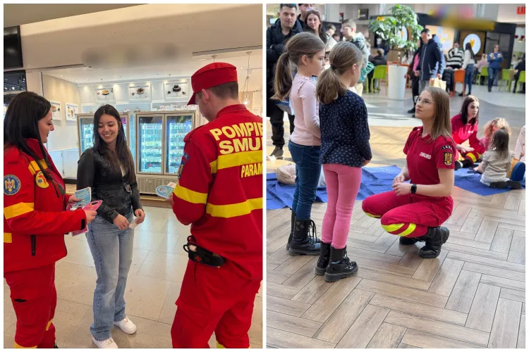Pompierii clujeni au mers în mall-urile din Cluj-Napoca și i-au învățat pe clujeni cum să-și salveze viața în caz de urgență FOTO