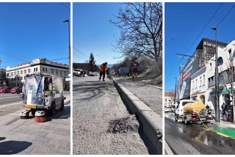 Curățenia de primăvară a început în forță în Cluj-Napoca: Muncitorii lucrează non-stop în toate cartierele orașului - VIDEO