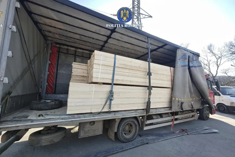 „Atac” la lemne: Transport ilegal de lemne confiscat la Cluj, cu tot cu autoutilitara care îl transporta. Cum i-au prins polițiștii după un apel la 112