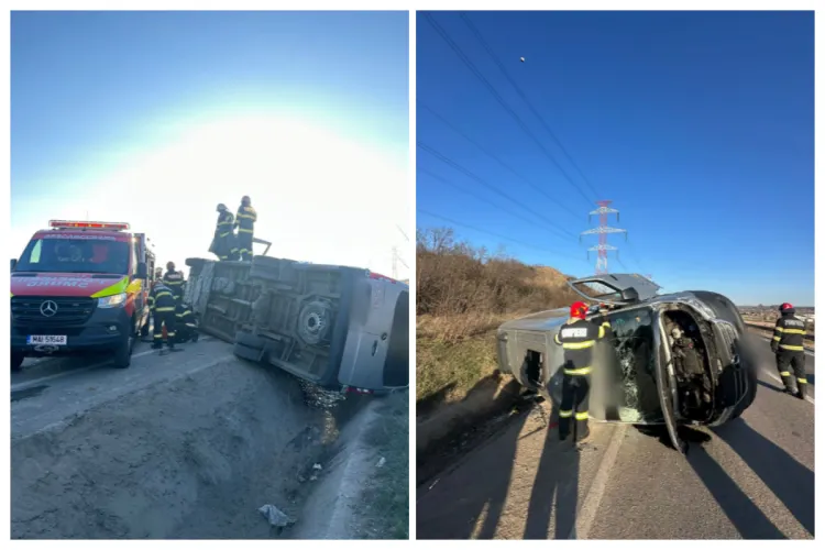 Accident grav pe centură, între Cluj-Napoca și Apahida: 11 persoane implicate în impactul dintre un microbuz și o autobasculantă. 4 răniți duși la spital