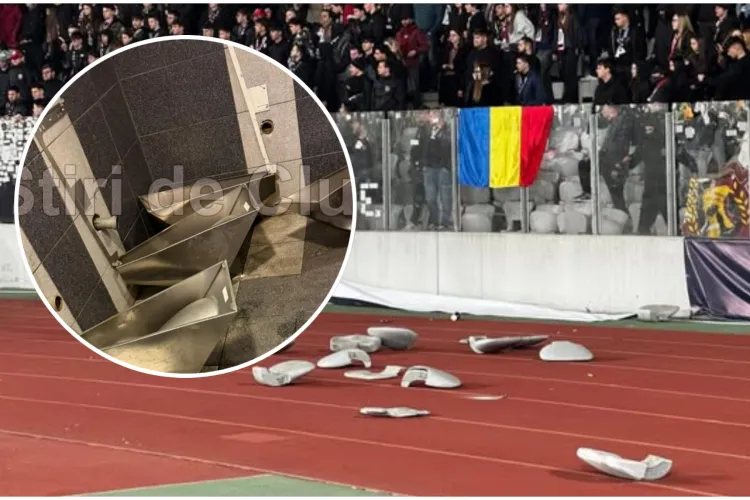Cinci fani ai CFR Cluj, prinși în flagrant în timp ce distrugeau toaleta pe Cluj-Arena. Amenzi record, nu a scăpat nici „U” Cluj. CFR va plăti dauna