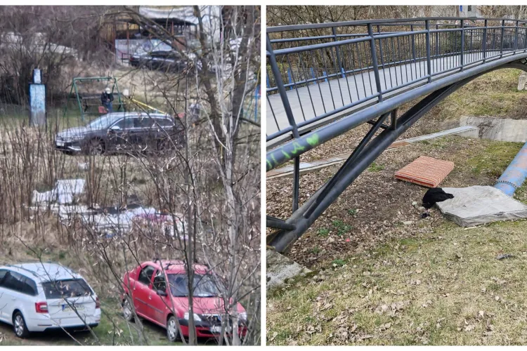 FOTO Mizerie de nedescris în cartierul Mănăștur din Cluj: Oamenii străzii și-au făcut „cuib” lângă baza sportivă și grădiniță. „Nu vede nimeni nimic?”