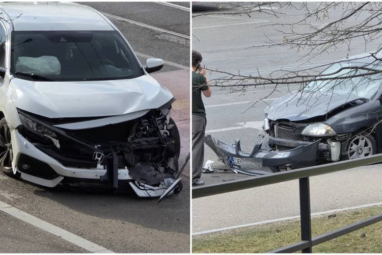 FOTO. Accident în cartierul Mănăștur din Cluj-Napoca. Două mașini s-au făcut praf. Paguba pare a fi însemnată 