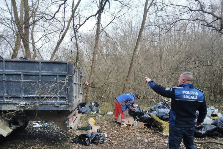 Au aruncat gunoiul într-o pădure din Jucu și au plecat liniștiți: Primăria a aflat, a trimis echipele și i-a pus să plătească tot