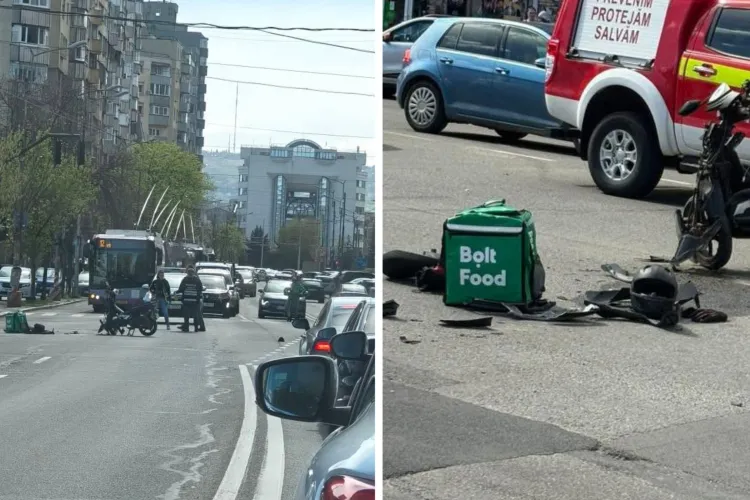 Accident violent în Cluj! Un curier a ajuns în spital după ce un șofer din Alba nu s-ar fi asigurat la viraj și l-a lovit în plin 