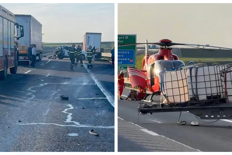 Tragedie pe autostradă! Un bărbat a murit după ce mașina sa oprită pe bandă a fost spulberată de un camion. Imagini CUTREMURĂTOARE