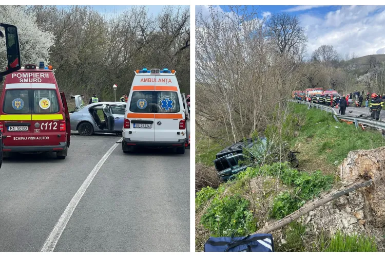 FOTO. Grav accident rutier cu șapte victime! A fost activat Planul Roșu! Două persoane au rămas încarcerate. A intervenit elicopterul SMURD