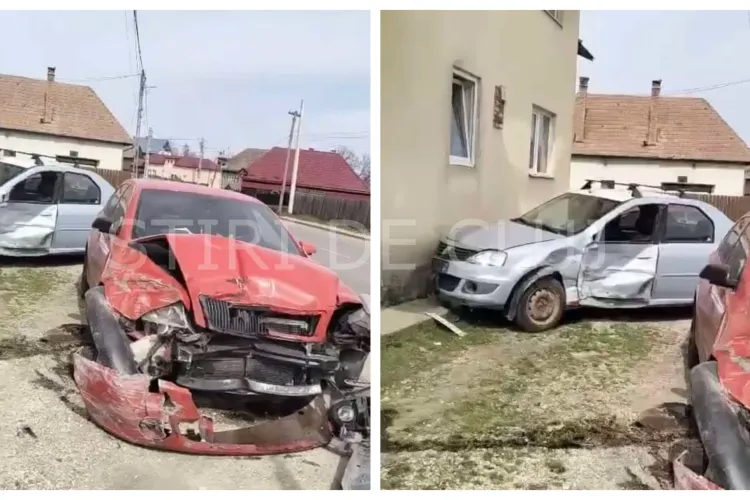 FOTO. Un șofer de 20 de ani a făcut praf două mașini parcate într-o comună din Cluj! Tânărul s-a dus la poliție abia după 18 ore