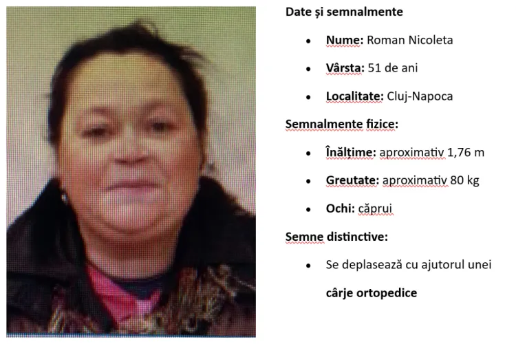 Alertă în Cluj-Napoca: Nicoleta a plecat de acasă ieri dimineață și de atunci nimeni nu mai știe nimic de ea. Merge ajutată de o cârjă ortopedică!