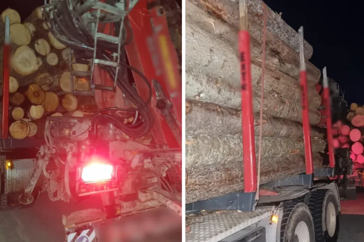 VIDEO. „Cadou” de Paști pentru un șofer de TIR la Cluj: 15 mii de lei amendă după ce lemnul din camion cântărea cu 15 tone peste limita legară