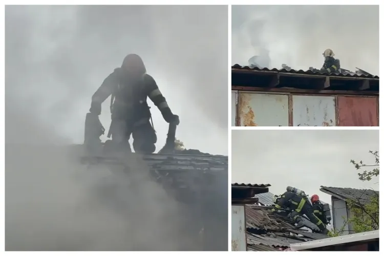 Imagini VIDEO dramatice cu intervenția pompierilor la incendiul de azi din Sânnicoară, Cluj: Focul a ras tot: atelier, casă, două mașini! De la ce a pornit