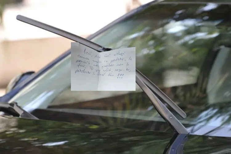 „Război” pe parcări la Cluj! Un clujean a găsit în parbriz un bilet cu amenințări de interlop, de la „vecinul” de parcare improvizată: „Îți sparg roțile!”