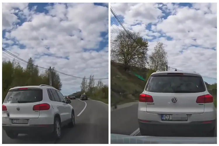 VIDEO. Șofer agresiv surprins în timp ce face șicane în traficul din Cluj: Depășire periculoasă și frânare bruscă în fața altui autoturism