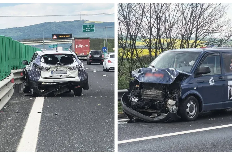 Accident grav pe autostradă! Două mașini s-au ciocnit violent, iar traficul este blocat parțial! Când se reia circulația în condiții normale FOTO 