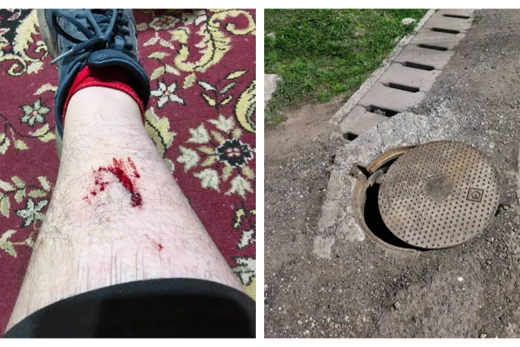 Revoltă în Gilău, Cluj, după un incident periculos: Un clujean s-a împiedicat de un capac de canal ieșit. „Sper să nu își rupă alții picioarele!”