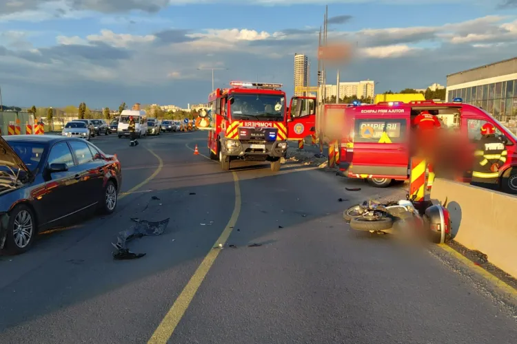 Accident la ieșirea din Cluj-Napoca spre Florești: Un motociclist a fost rănit, primește îngrijiri medicale chiar acum