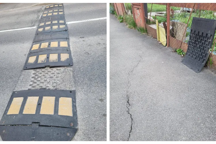 Limitatoarele de viteză de pe o stradă din Cluj-Napoca își „iau zborul”! S-au desprins de pe drum și sunt un adevărat pericol FOTO 