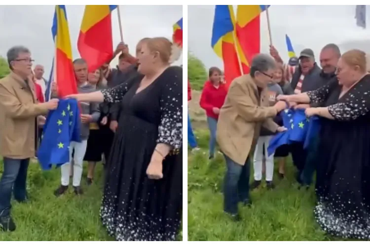 Primește salariu de la Parlamentul European, dar a rupt steagul UE! Gestul controversat făcut de Diana Șoșoacă VIDEO