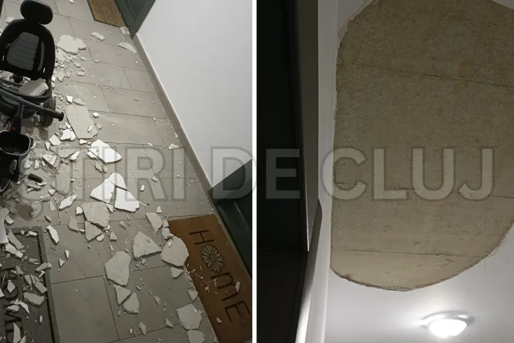 Coșmar pe scara unui bloc din Cluj-Napoca! Tencuiala a picat de trei ori chiar în fața unui apartament: „Putea să îi pice bebelușului în cap