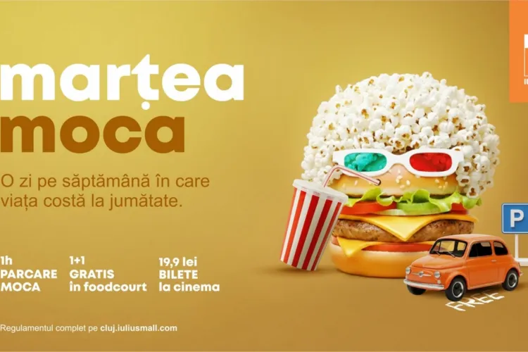 „Marțea Moca” a început la Iulius Mall Cluj! Promoții 1+1, parcare gratuită, premii și bilete ieftine la cinema în fiecare săptămână