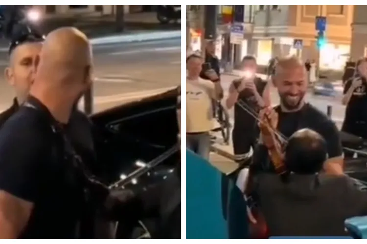 VIDEO. Andrew Tate, spectacol în centrul Clujului! A scos teancul de bani după ce un lăutar i-a cântat lângă bolid