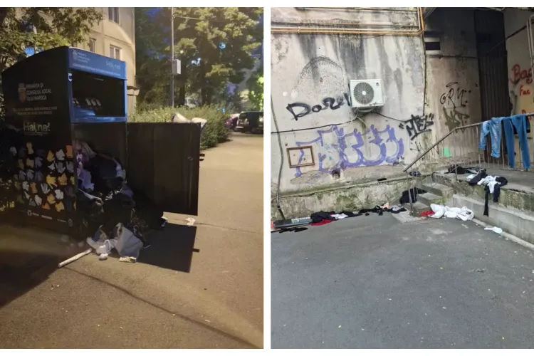 Dezastru din nou la containerele „Hai, na!” din Cluj-Napoca! Hainele sunt aruncate peste tot: „Nu se rezolvă nimic” 