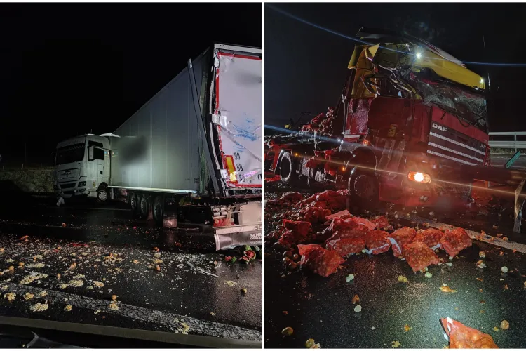 Haos pe Autostrada A10, în toiul nopții. Două camioane s-au lovit, pompierii clujeni au intervenit de urgență. Ce s-a întâmpla cu șoferii 